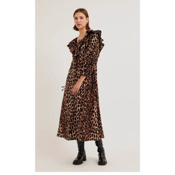 damson madder Dresses & Skirts - DAMSON MADDER Sz 12 UK 8 US Leopard Print Barbs Ruffle Midi Dress